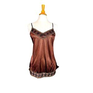 Vol.1 Women's Brown with gold and Sequin Lace Trim chemise Teddy Size L